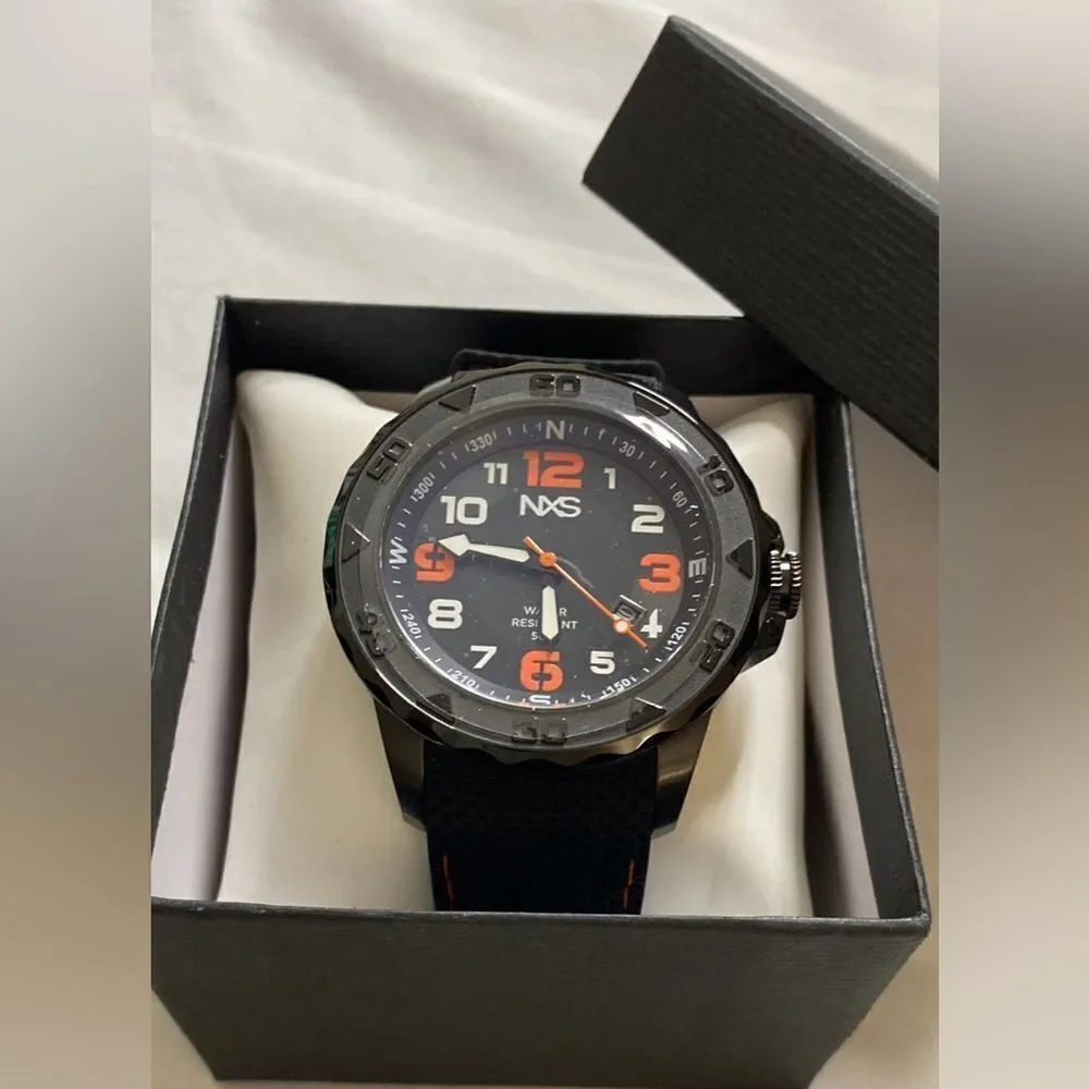 NWB NSX Watches Torstein Black Men's Sport Watch Bold Colored Luminescence